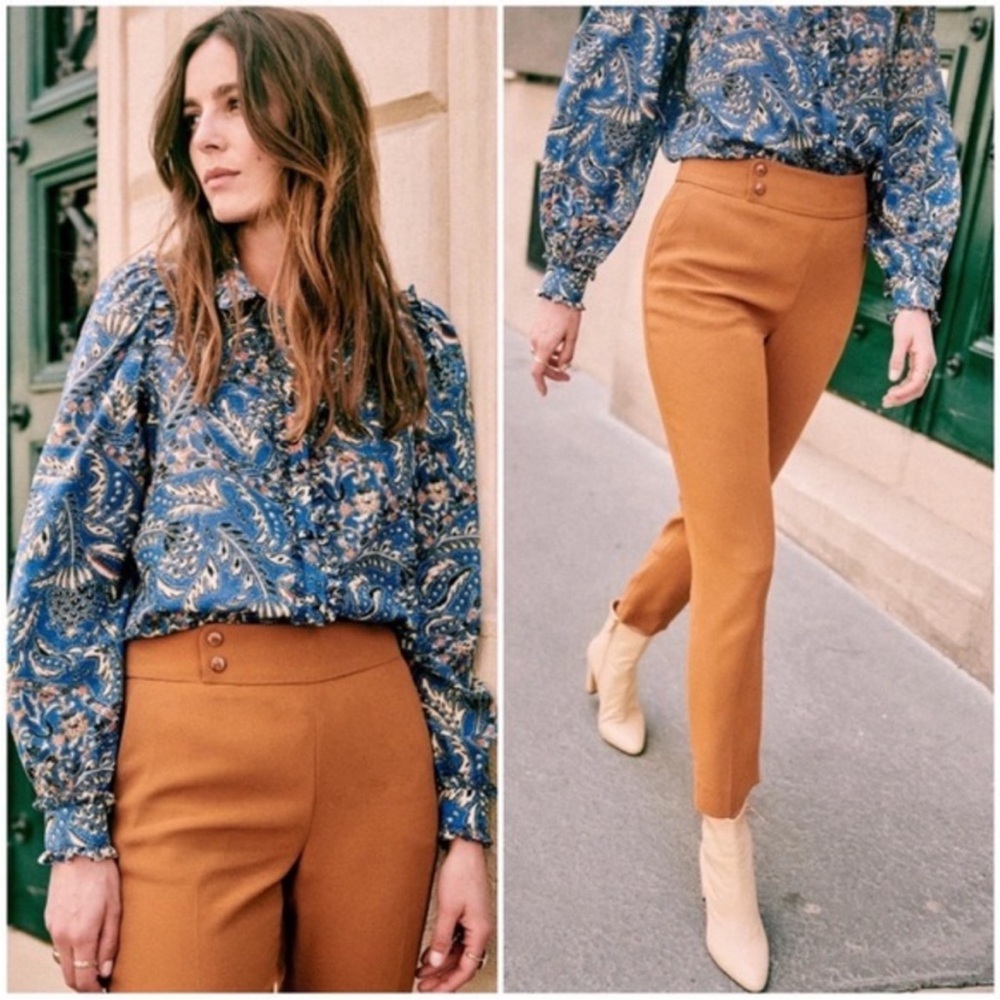 Sezane Georges High-Waisted Pants in Caramel, beautiful condition!